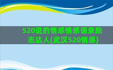 520说的情感情感语录励志达人(武汉520情感)