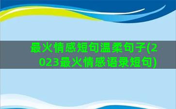 最火情感短句温柔句子(2023最火情感语录短句)