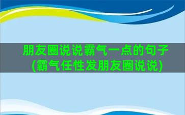 朋友圈说说霸气一点的句子(霸气任性发朋友圈说说)