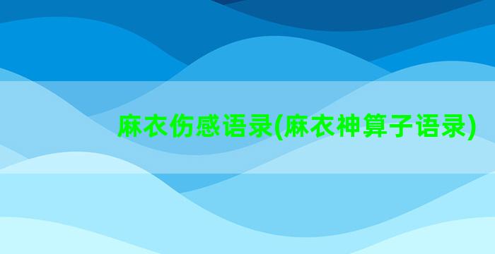 麻衣伤感语录(麻衣神算子语录)